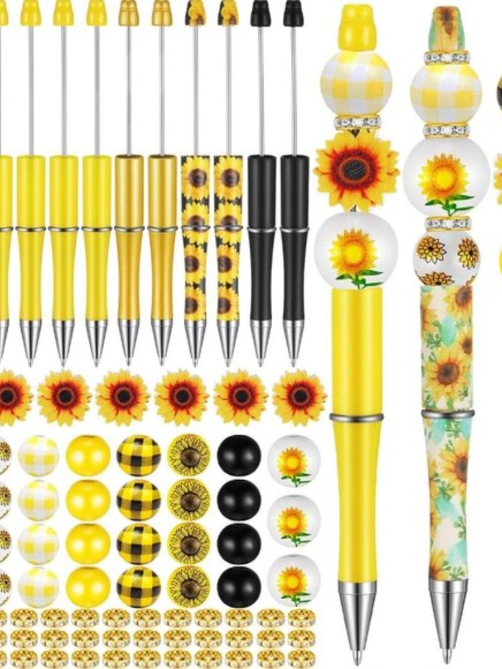 12 Set Plastic Beadable Pens Assorted Bead Pens Crystal Wood Round Spacer Set Bl